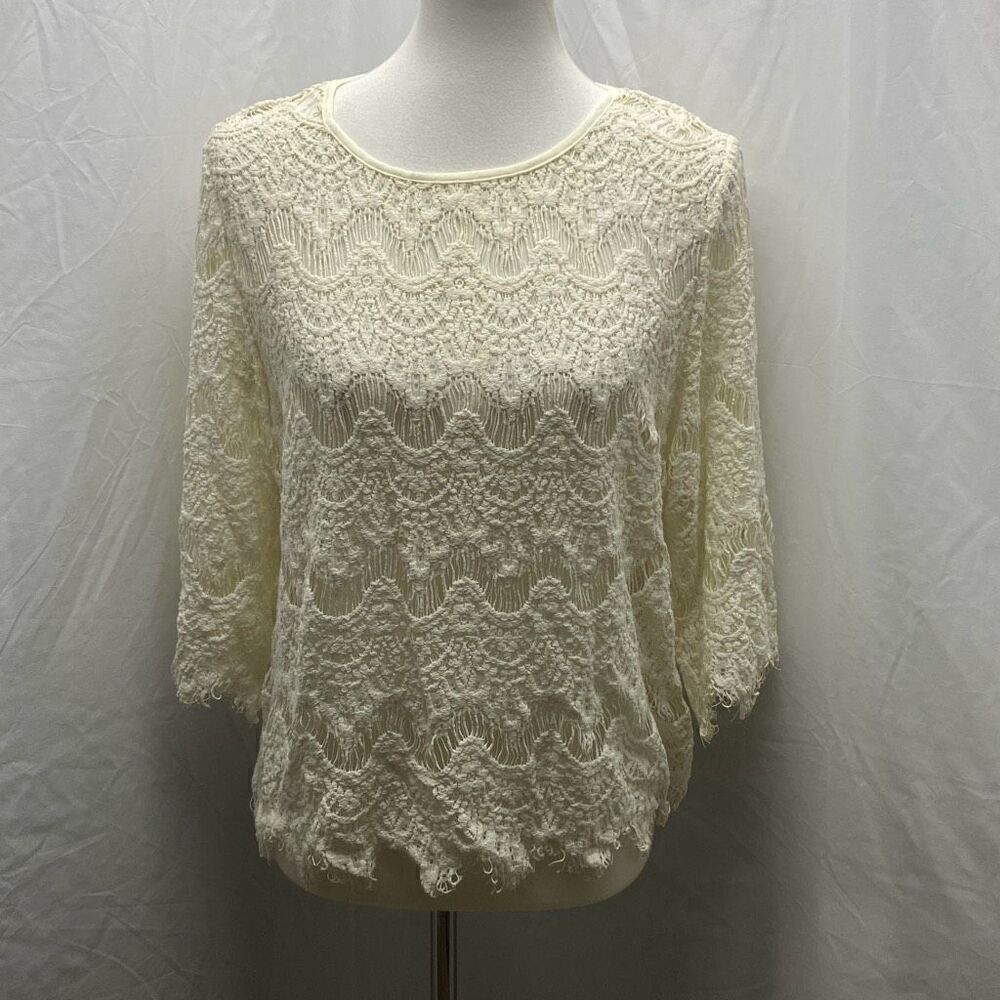 Pookie & Sebastian lace crochet fringe coastal cowgirl top shirt M